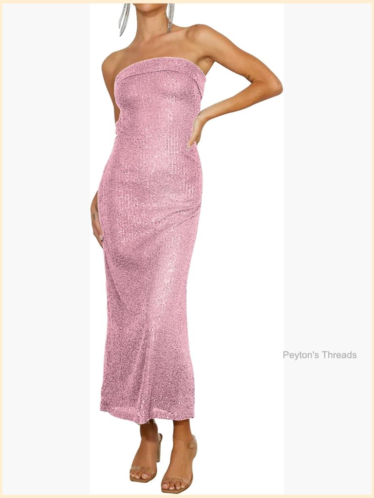 Strapless Midi Sequin Bodycon Dress For Wedding Guest